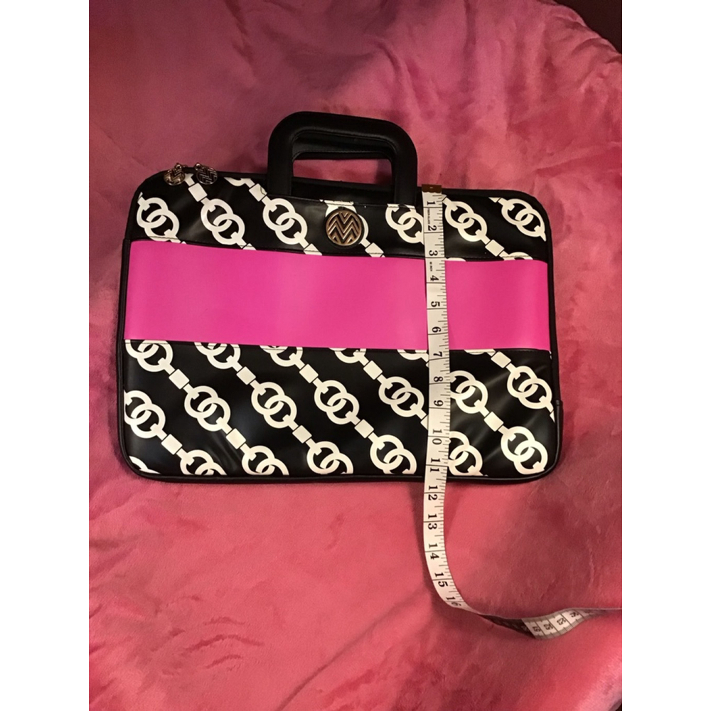 Black Hot Pink White Chain Laptop Bag NEW - Picture 13 of 16